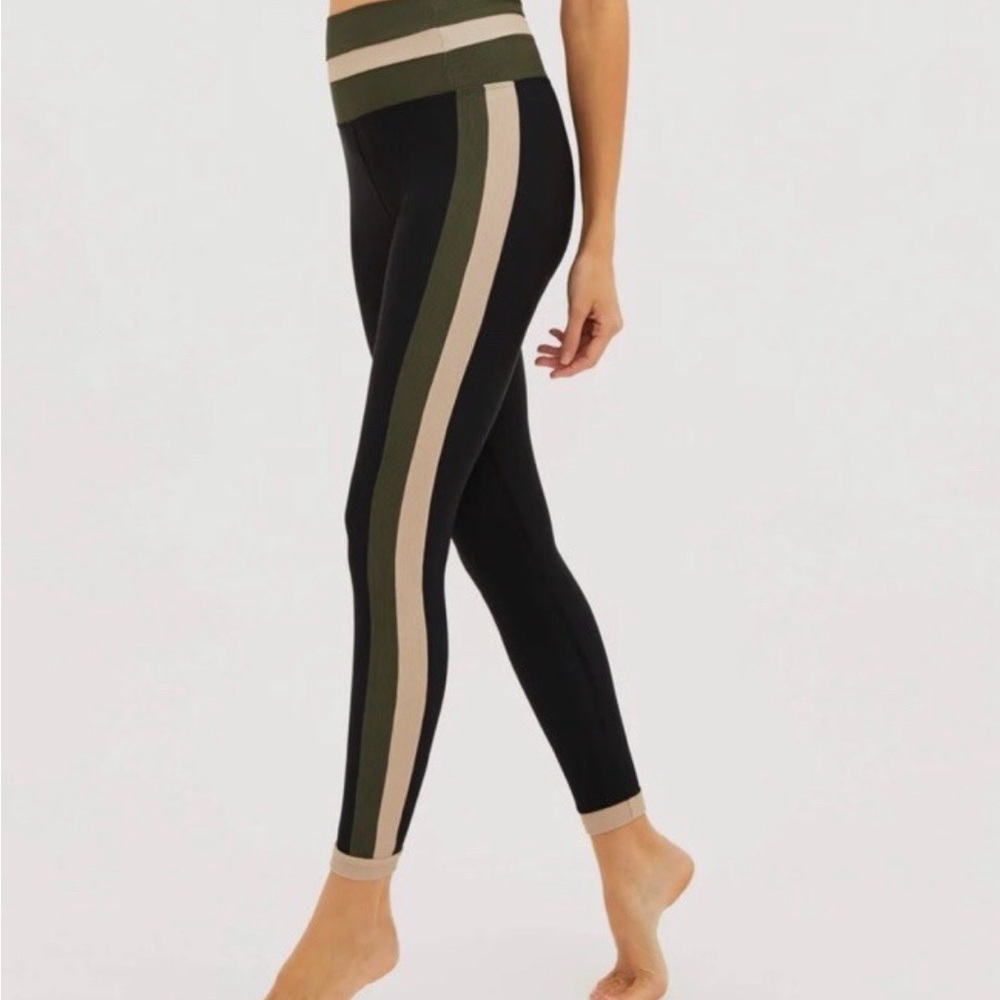 Beach Riot Black Olive andTan Striped Leggings Size Large